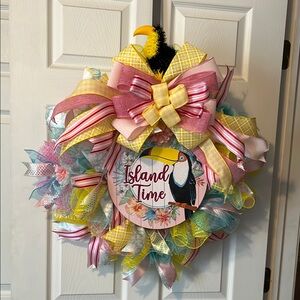 Island Time Holiday Wreath with Pink and Yellow Accents